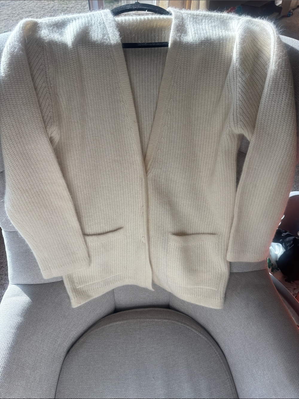 Vintage Liz Claiborne Cream Open-Front Knit Cardigan angora/lambswool blend